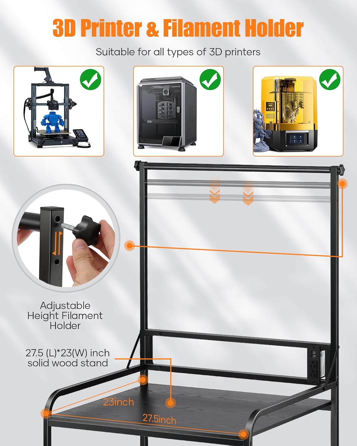 AHOWPD 3D Printer Stand with Filament Storage, Sturdy Heavy Duty Workbench