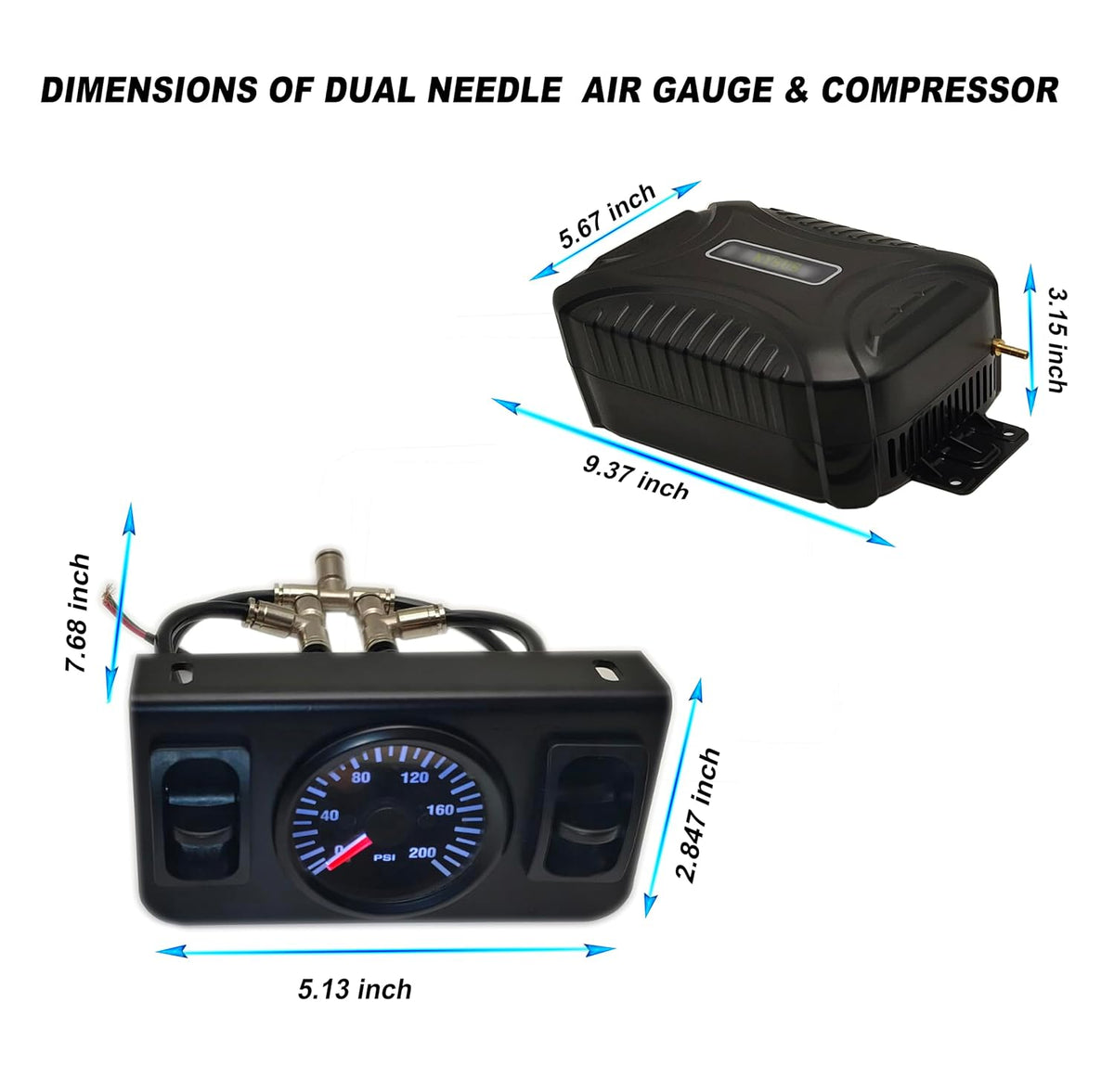 NYSUS in Cab Dual Air Gauge Control Kit, Air Compressor Kit for Air Spring Su...