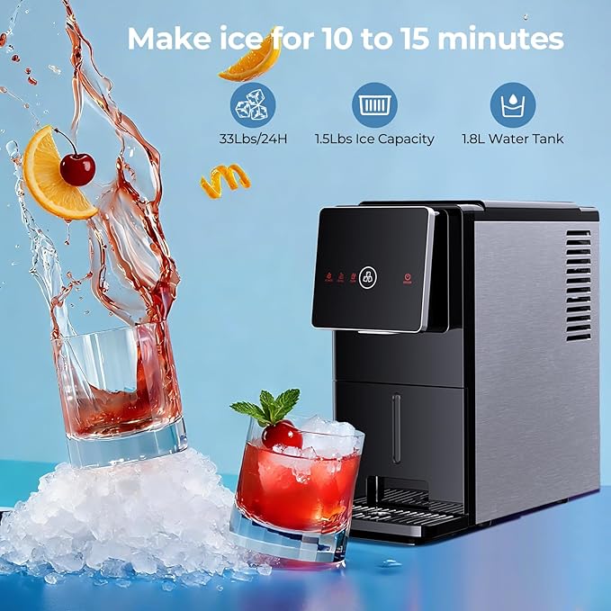 Antarctic Star Countertop Nugget Ice Maker, 33 Lbs/24H Automatic Ice Dispenser