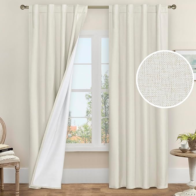 LAMIT Ivory 100% Blackout Polyester Curtains 84 Inches Long, Polyester Living