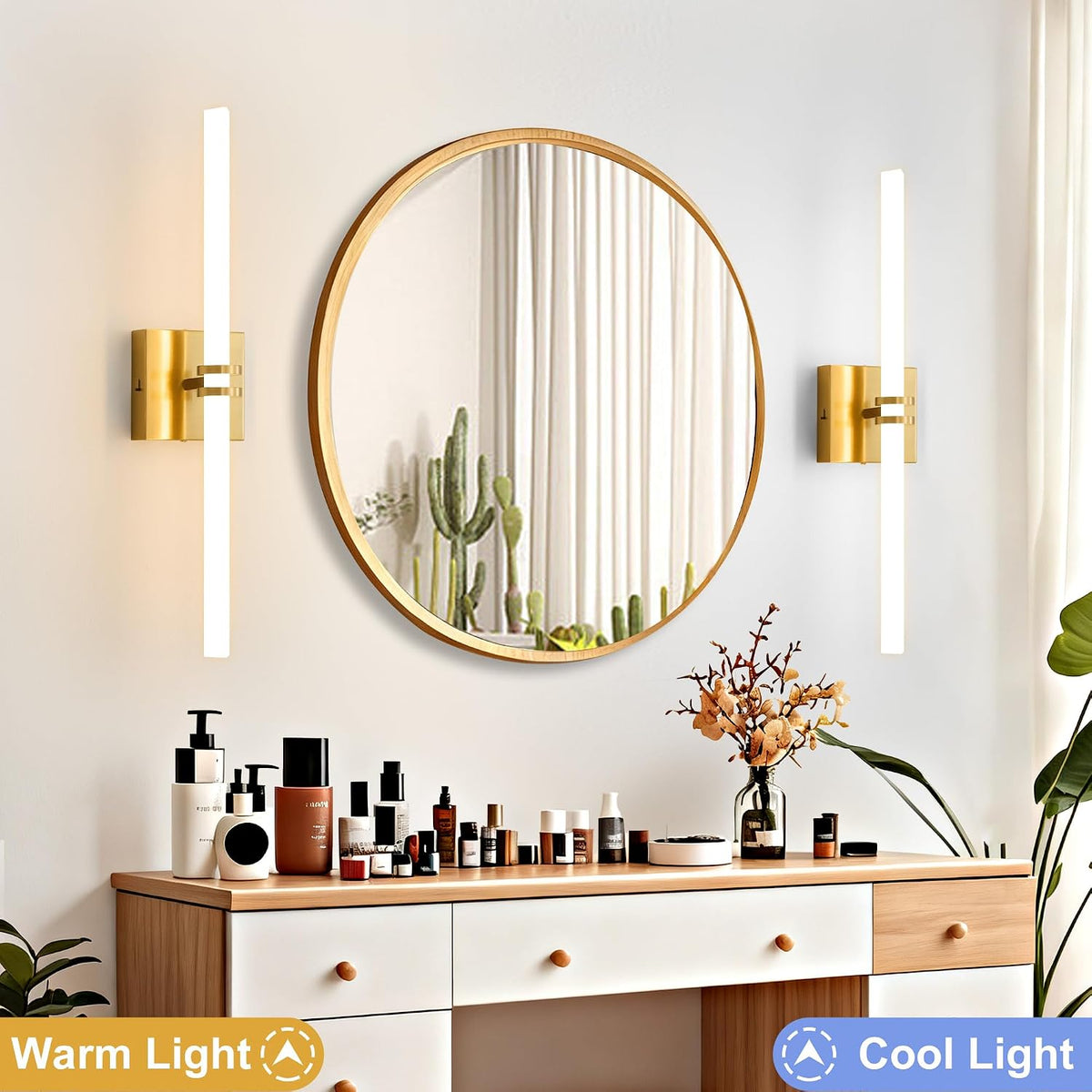 Gold Bathroom Light Fixture LED Vanity Light 22" 5CCT Wall Sconce