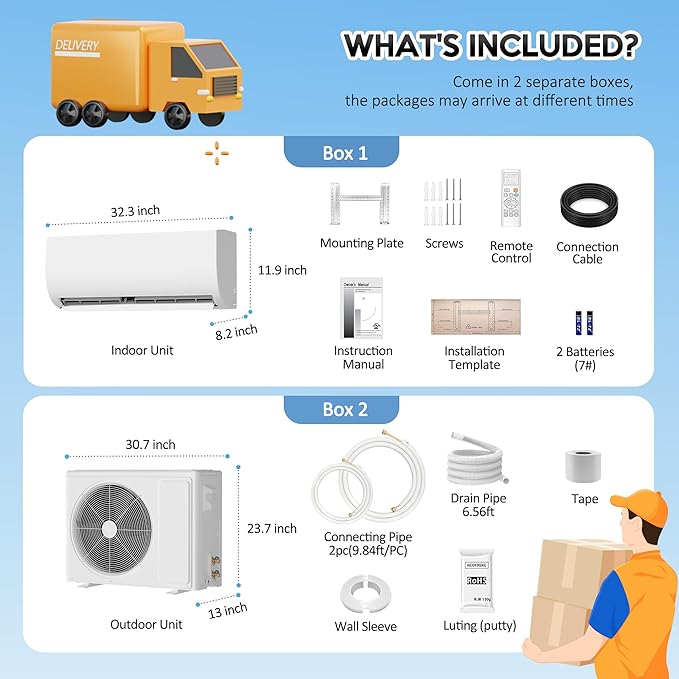 9000 BTU Mini Split Air Conditioner ＆ Heat Pump - 110V/120V Wall Mount Ductless