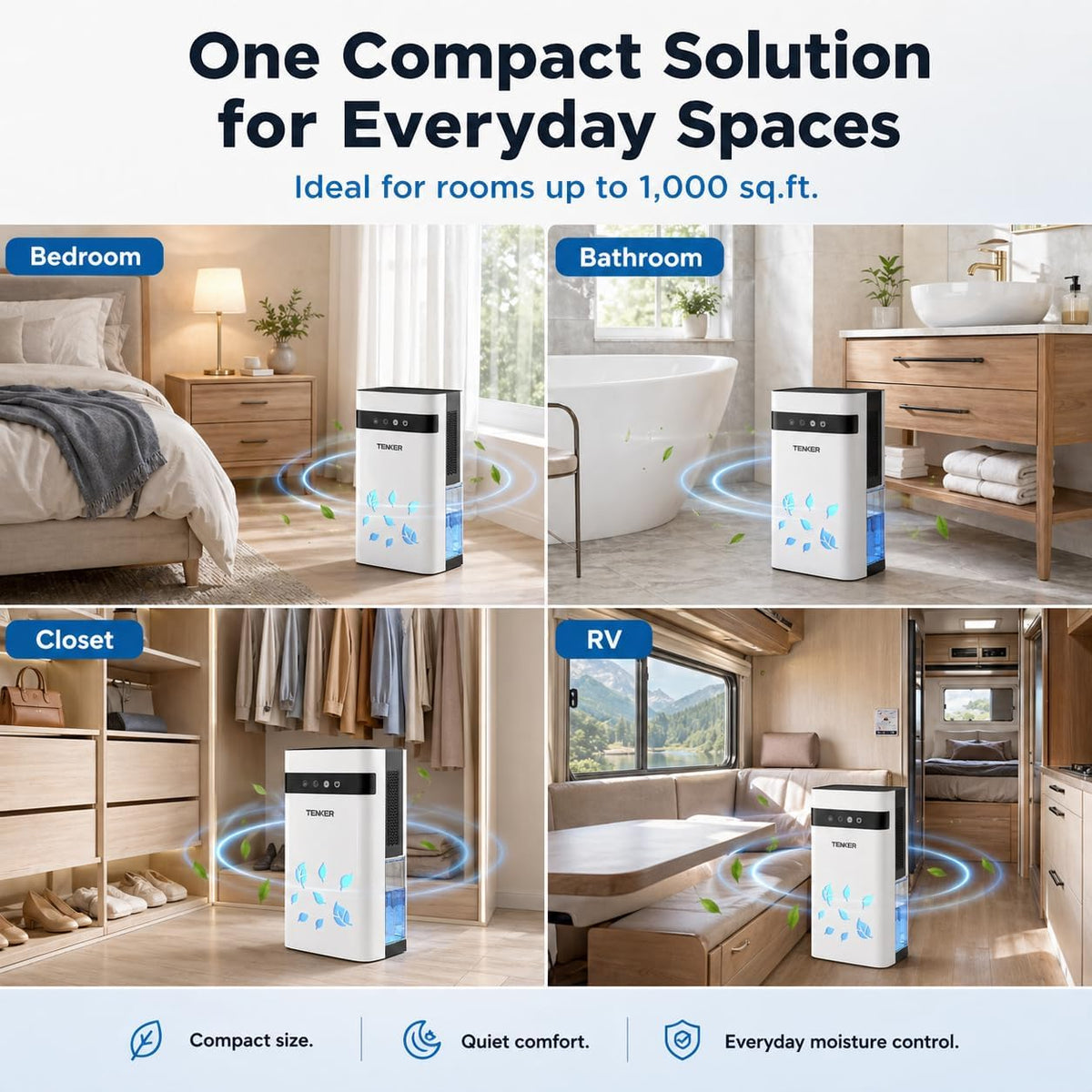 Dehumidifier for Home, 77oz Water Tank (1000 sq.ft) Dehumidifiers, Quiet Dehu...