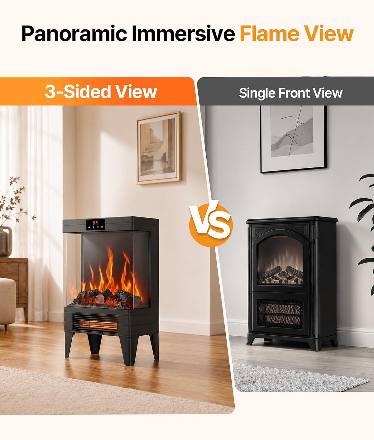 Electric Fireplace Stove Heater with Dual Heat & 3D Flame, 1500W