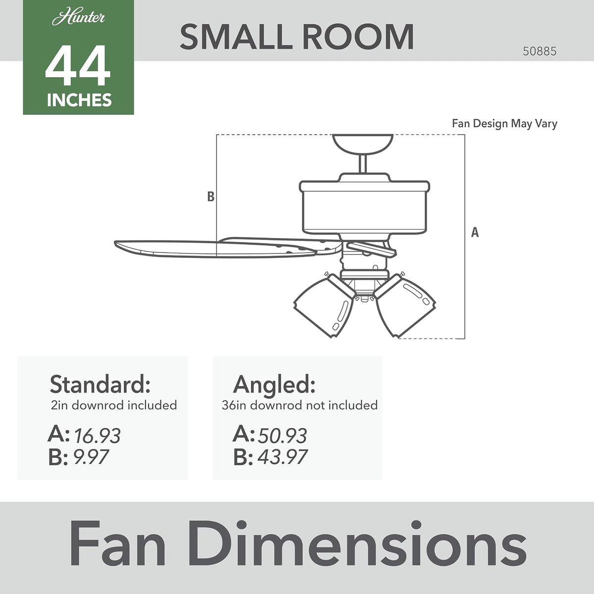 Hunter Swanson, Indoor, Ceiling Fan, with LED Lights, 44 inch, Fresh White