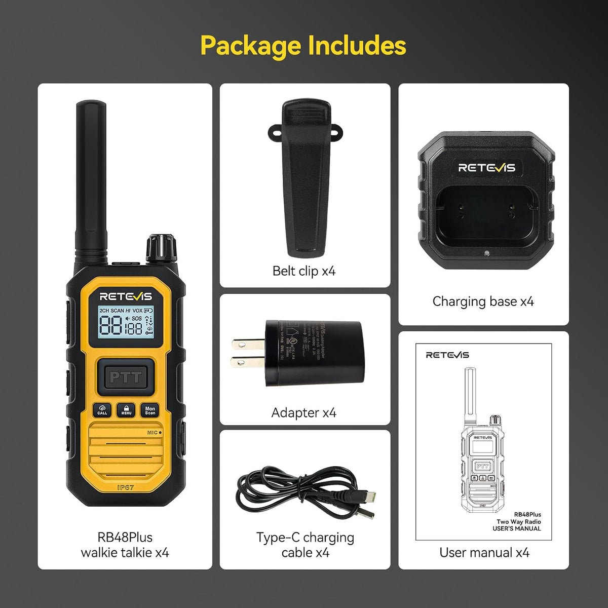 Retevis RB48 Plus GMRS Walkie Talkies Long Range for Industrial (4 Pack)