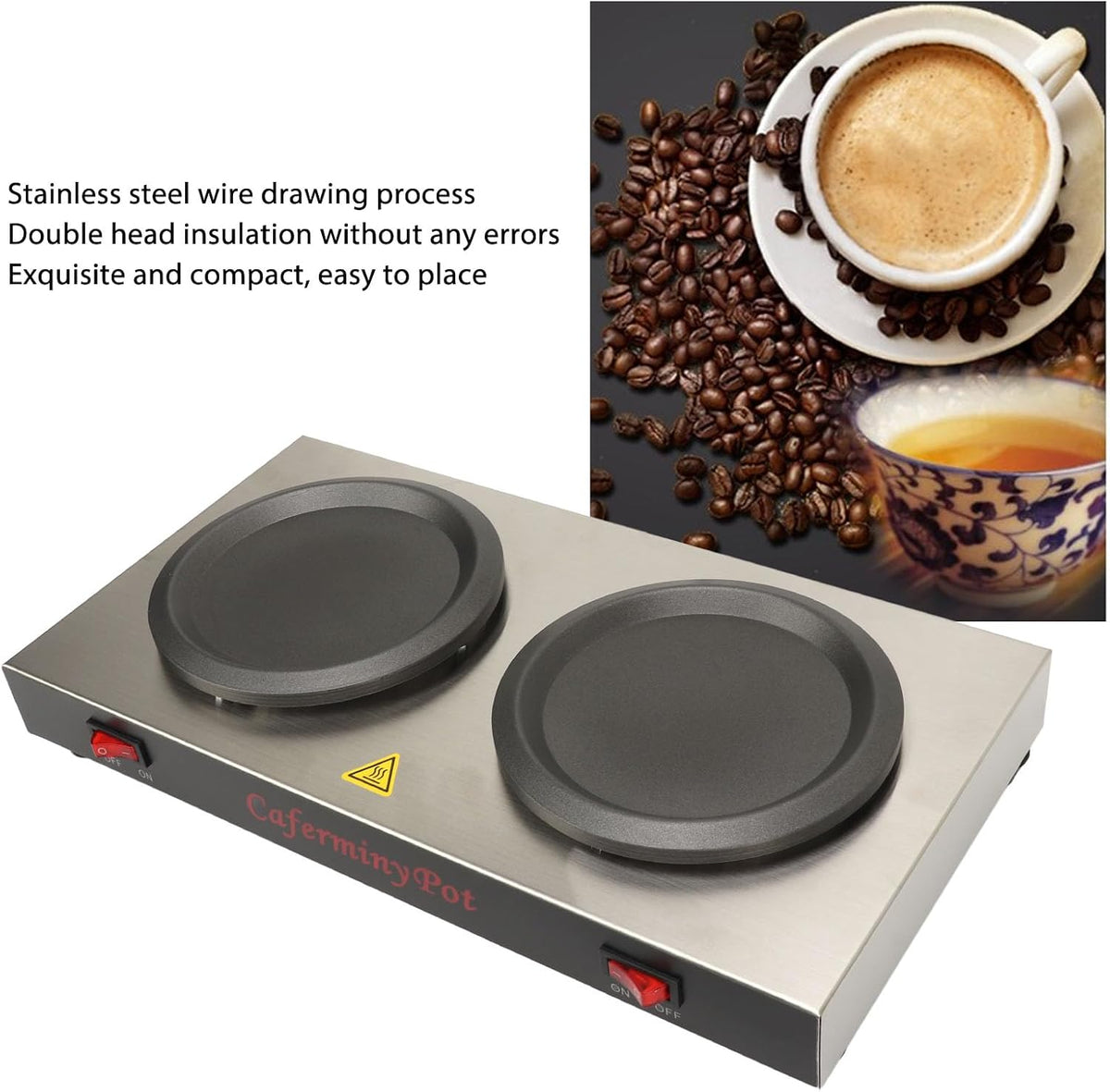 Double Coffee Warmer, Stainless Steel 160 w Portable Double Hot Plate Warmer ...