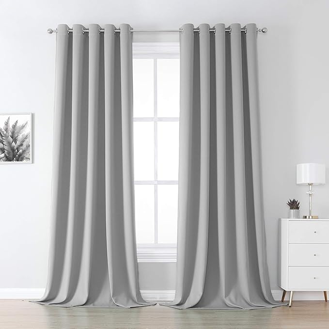 DUALIFE 120 Inch Length Light Grey Blackout Curtain Panels/Drapes