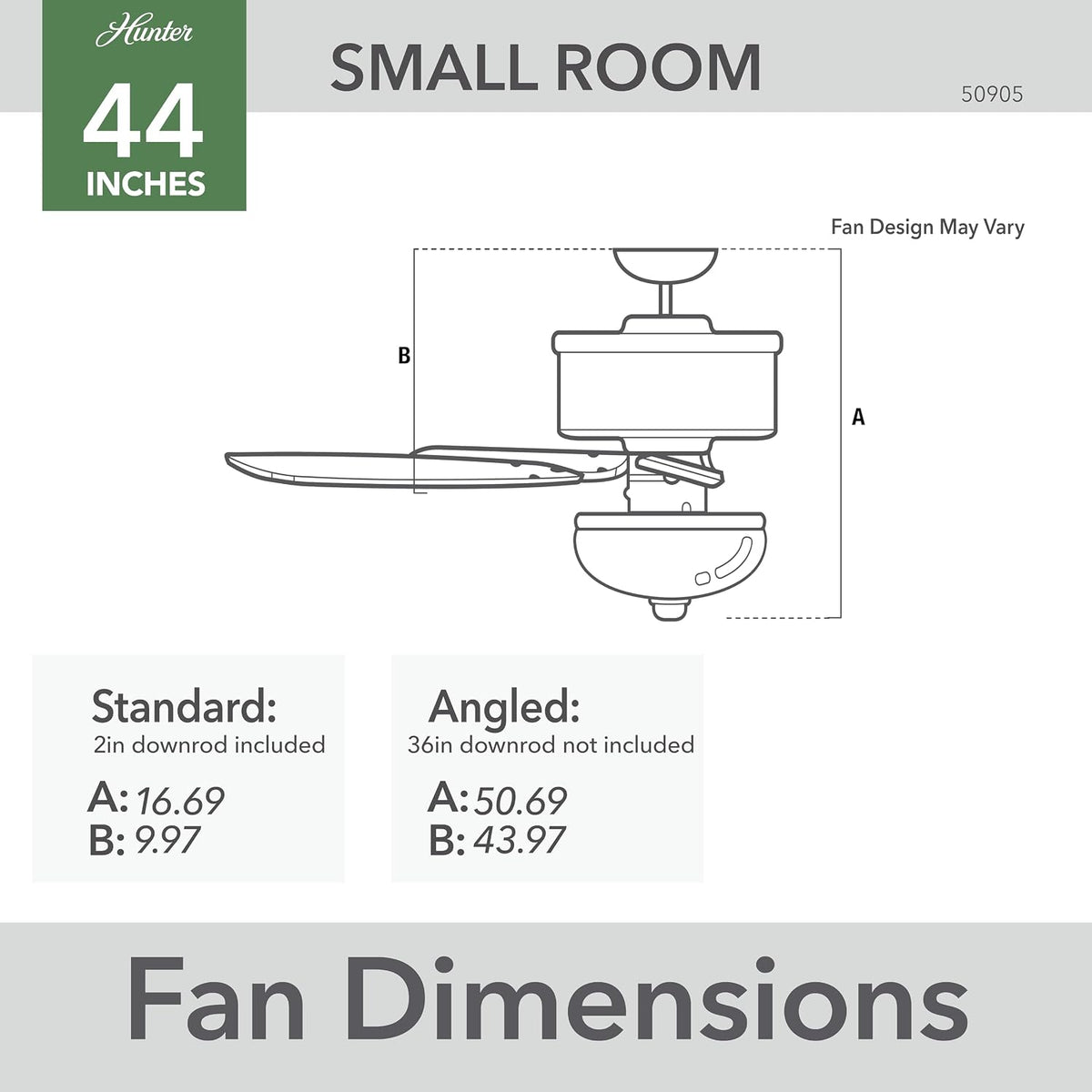 Hunter Swanson, Indoor, Ceiling Fan, with LED Light, 44 inch, Fresh White