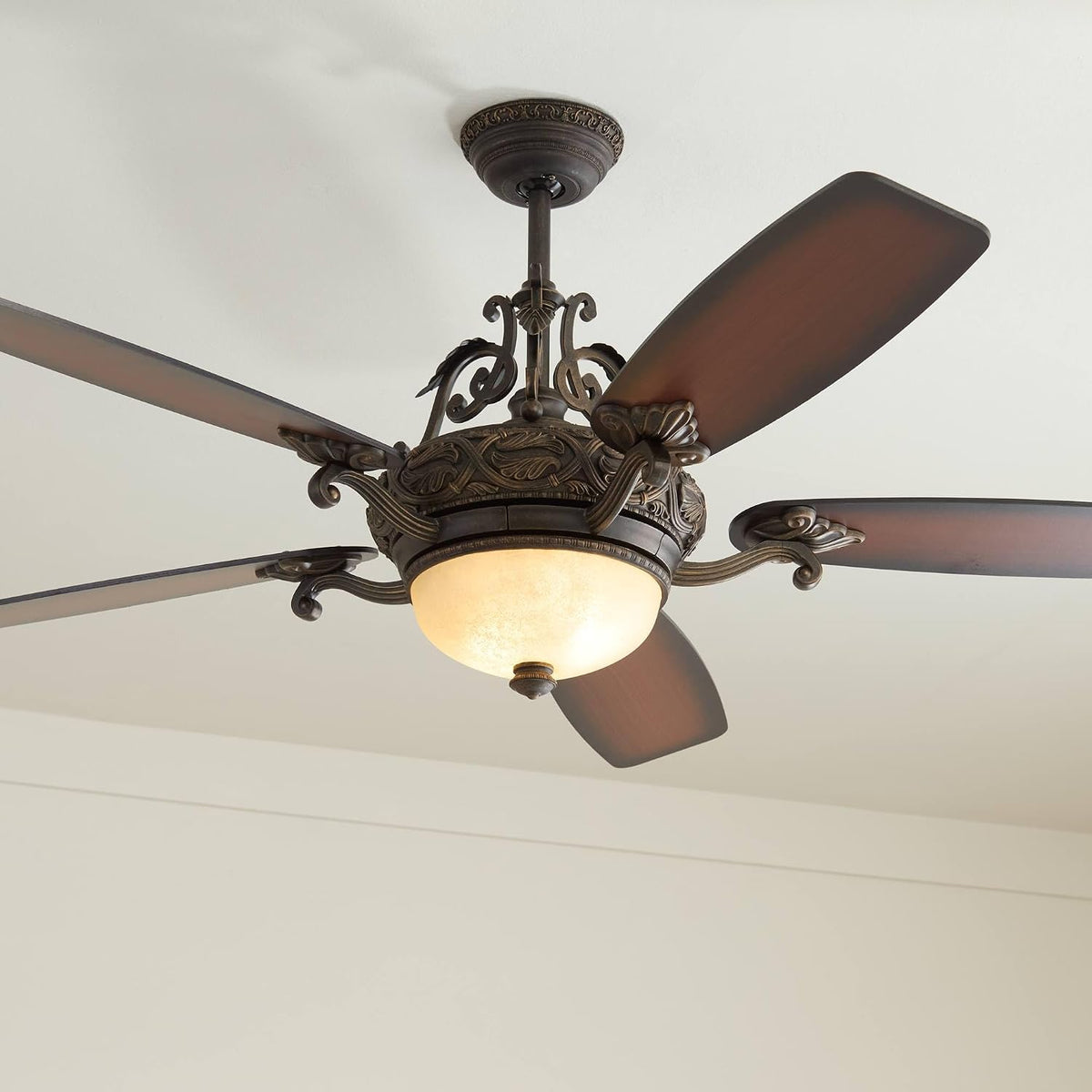 56" Esperanza Teak Bronze and Gold Indoor Ceiling Fan with LED Light Remote
