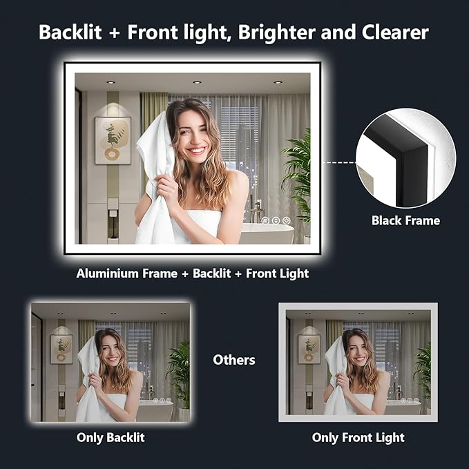 YEELAIT 40x32 Inch LED Bathroom Mirror