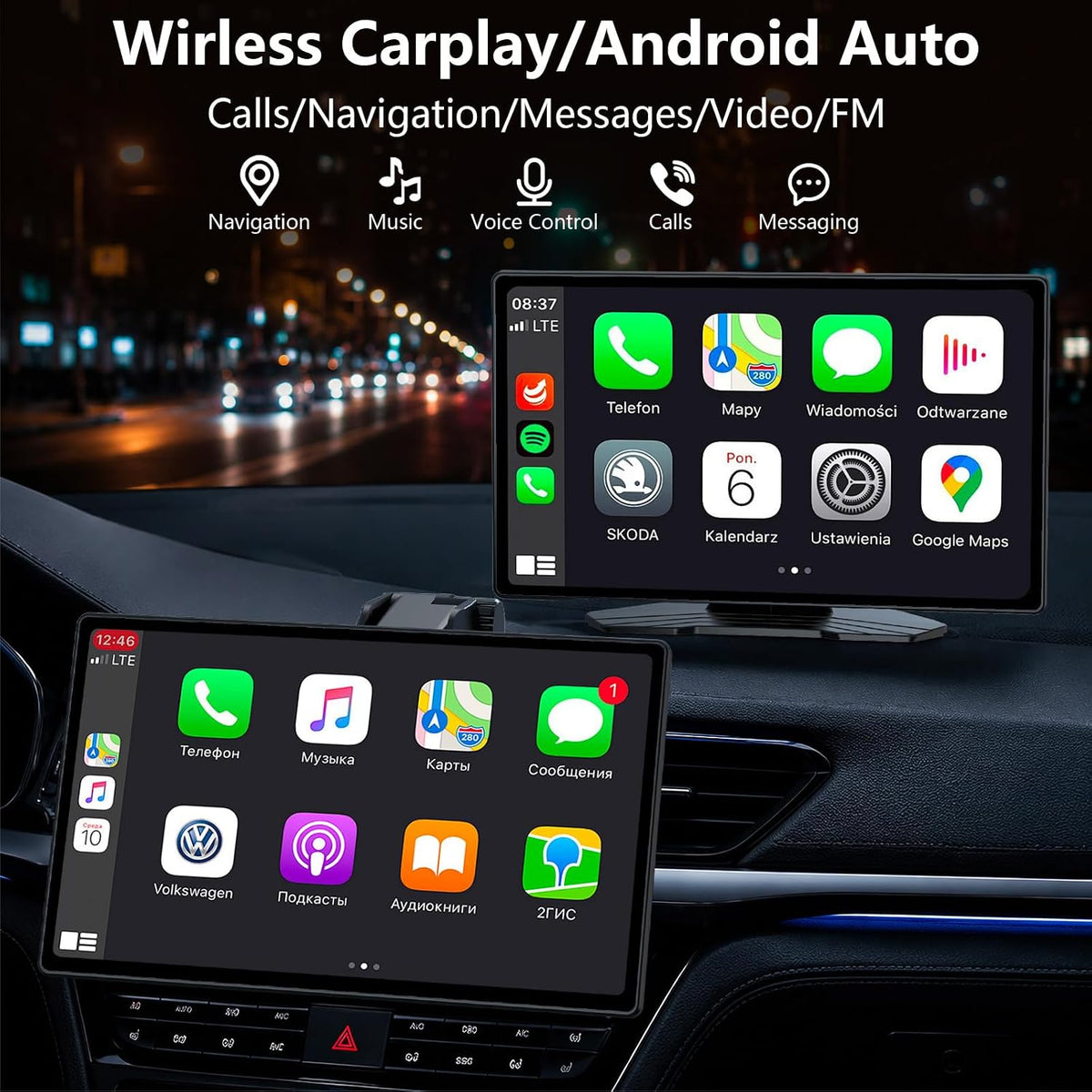 9" Wireless CarPlay Screen with Apple Car Play & Android Auto for Ca...