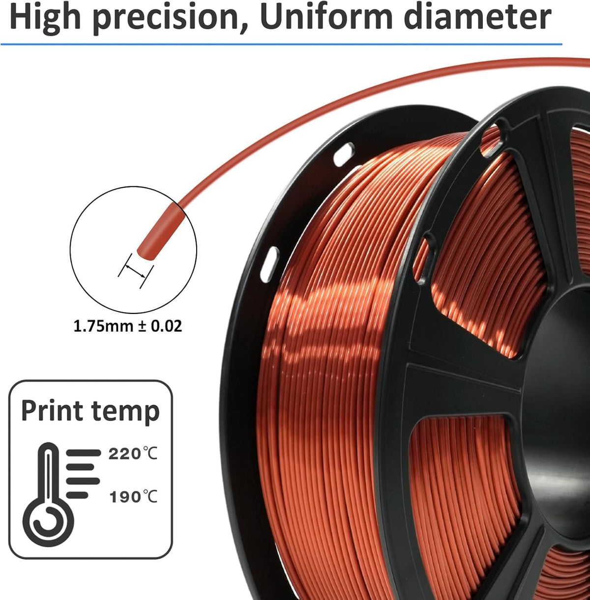 GIANTARM Silk 3D Printer Filament 1.75mm Metallic Copper PLA 2kg