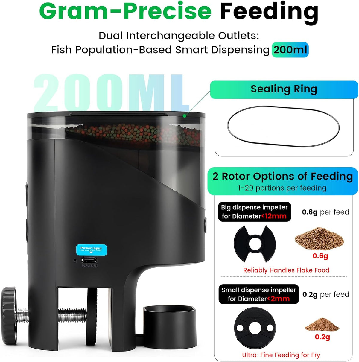 fishkeeper Automatic Fish Feeder for Aquarium Flakes, WiFi (2.4G/5.0G)