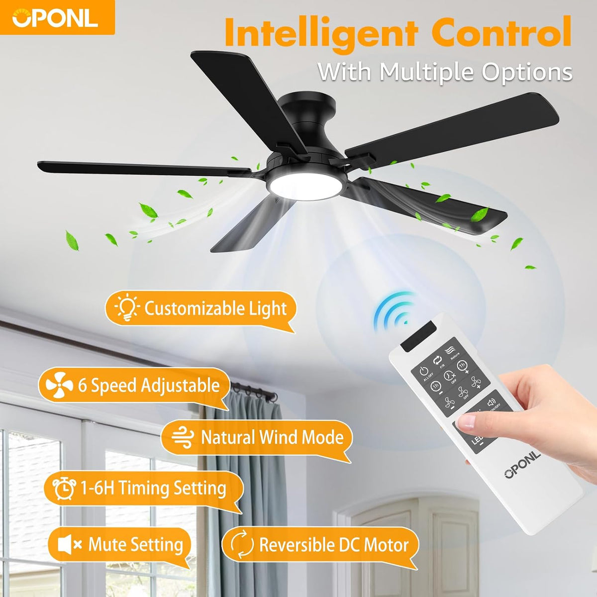 OPONL 52 inch Low Profile Ceiling fan with Light and Remote Control
