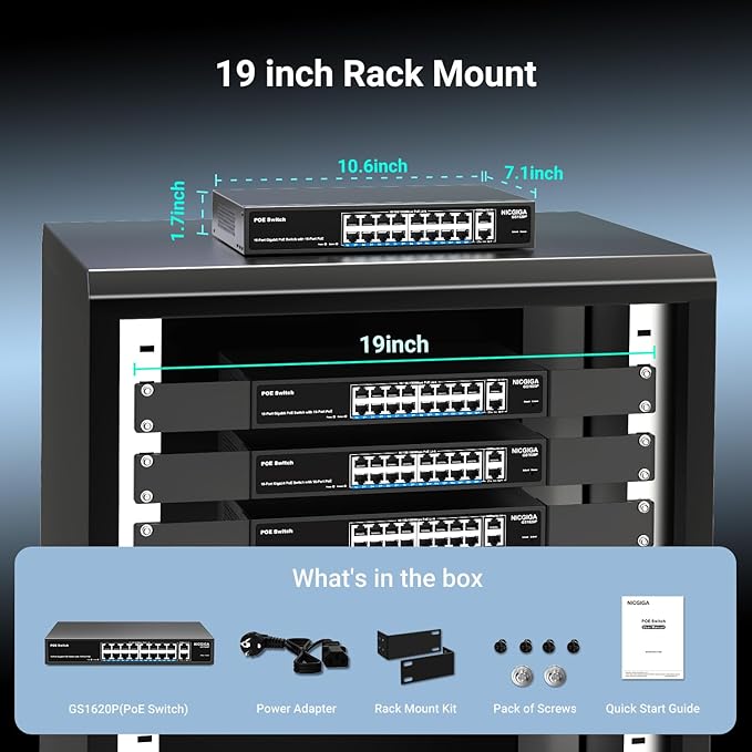 NICGIGA 18 Port PoE+@250W Switch