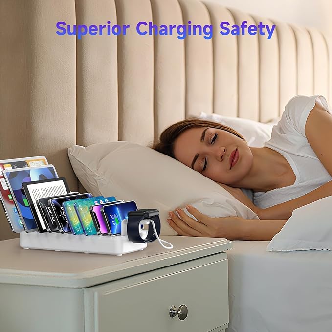 285W Charging Station for Multiple Devices, 10 Ports Fast Multi-Device Charger