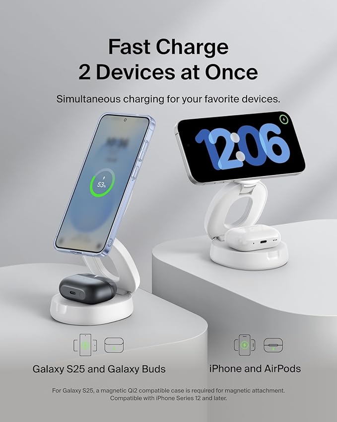 Belkin MagSafe Charger Compatible, 2-in-1 Qi2 Wireless Charging Station 15W