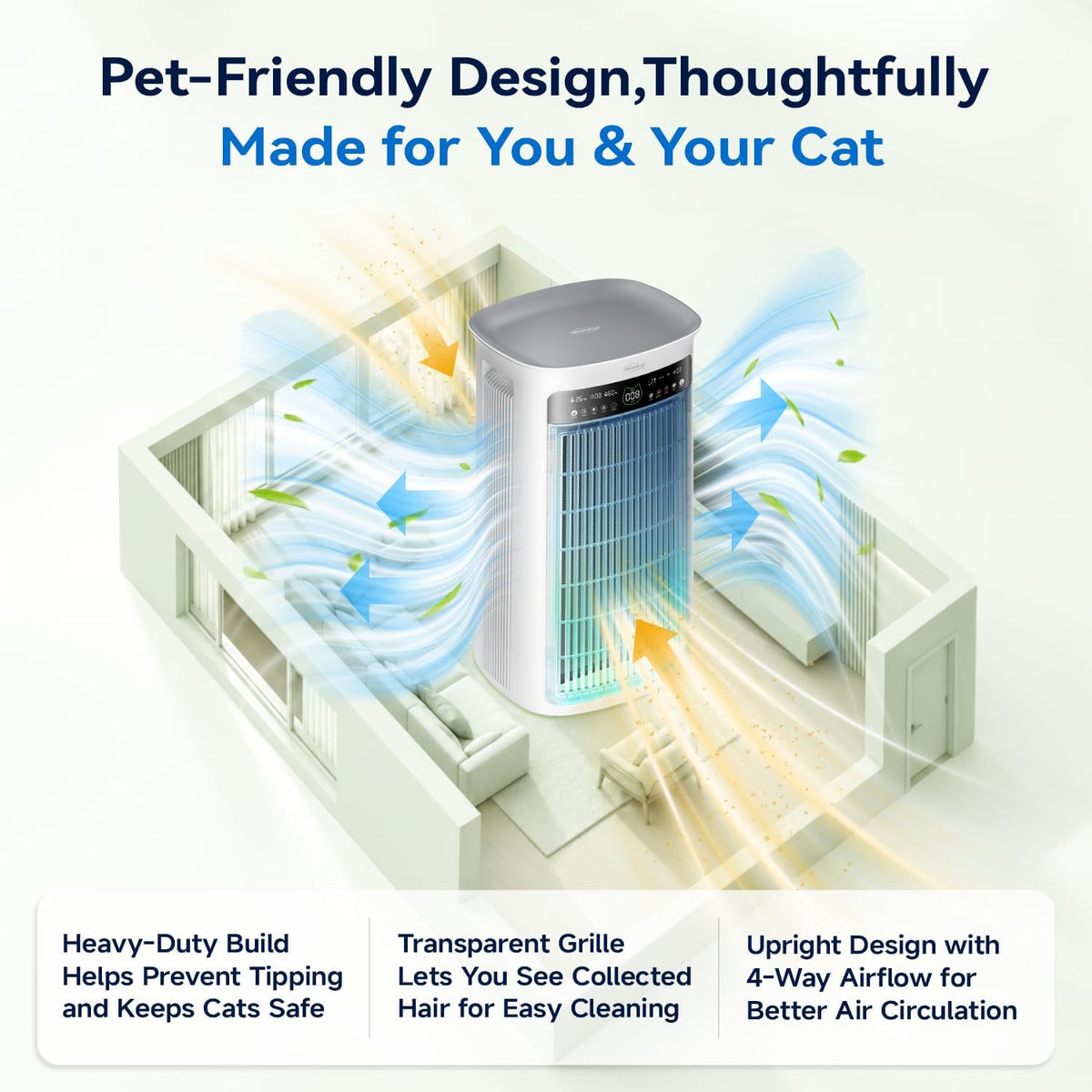 Air Purifiers for Home Large Rooms, Pet Hair and Dust, with HEPA Filter