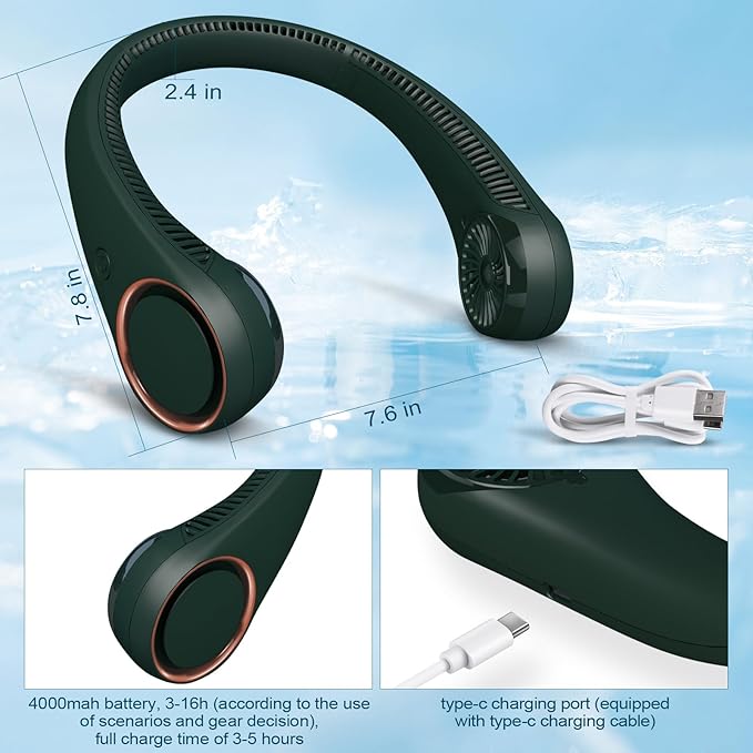 CIVPOWER Neck Fan: Portable Personal Neck Cooling Rechargeable Bladeless Fan