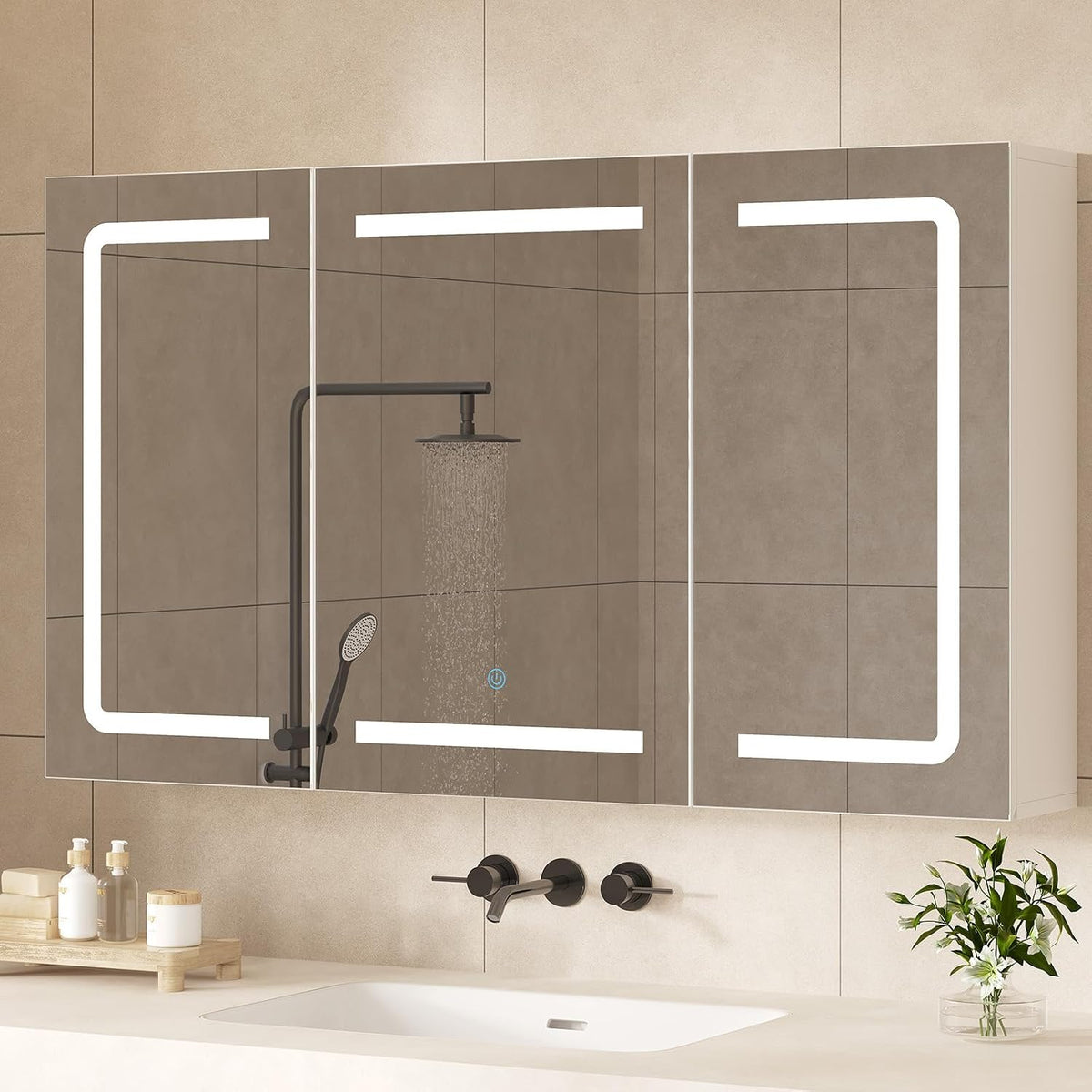 Medicine Cabinet Organizer with Mirror, Lighted Bathroom Medicine Cabinet wit...