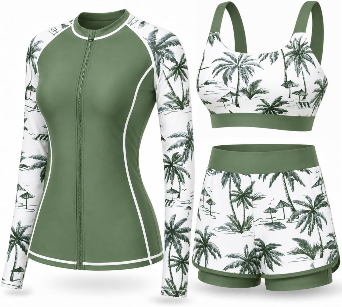 Daci 3 Piece Rash Guard Set with 3'' Shorts
