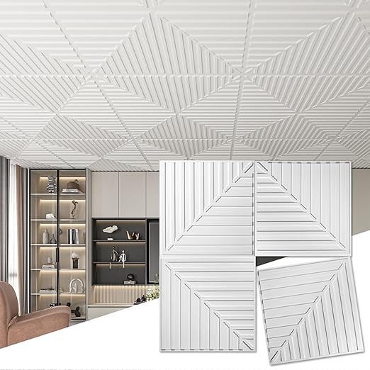 Art3d 12-Pack Drop Ceiling Tiles 2x2 FT, PVC 3D Textured Panels