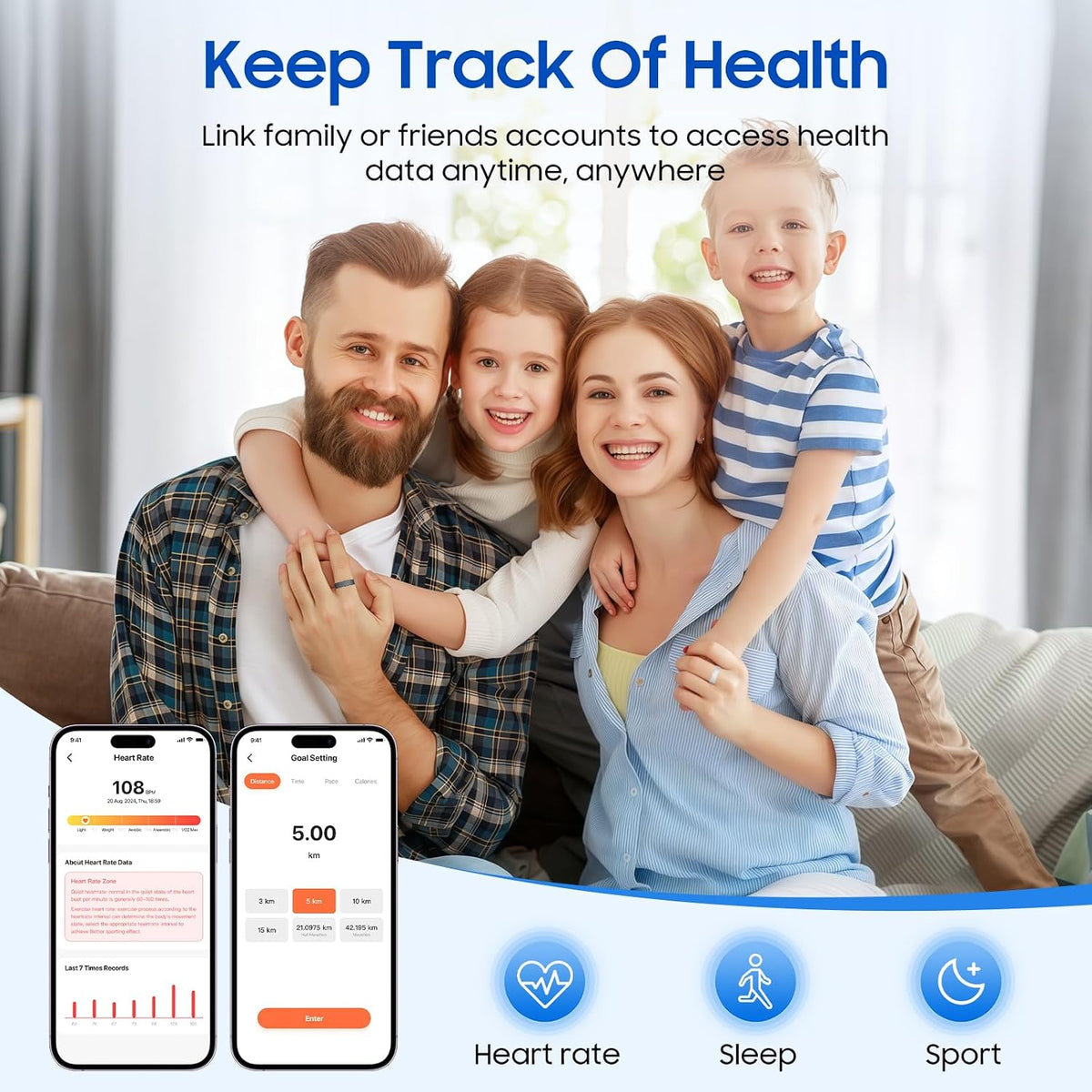 Smart Health Ring, Featuring Stress and Sleep Monitoring Functions, Compatibl...