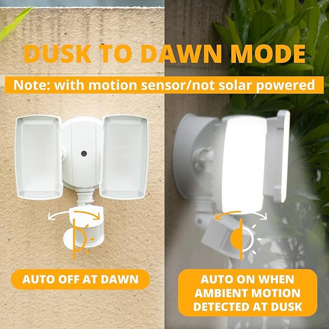 UME 2 Pack 19W LED Flood Light Motion Sensor Outdoor, 2 Adjustable Head