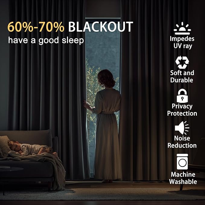 JIUZHEN Light Blue Blackout Curtains