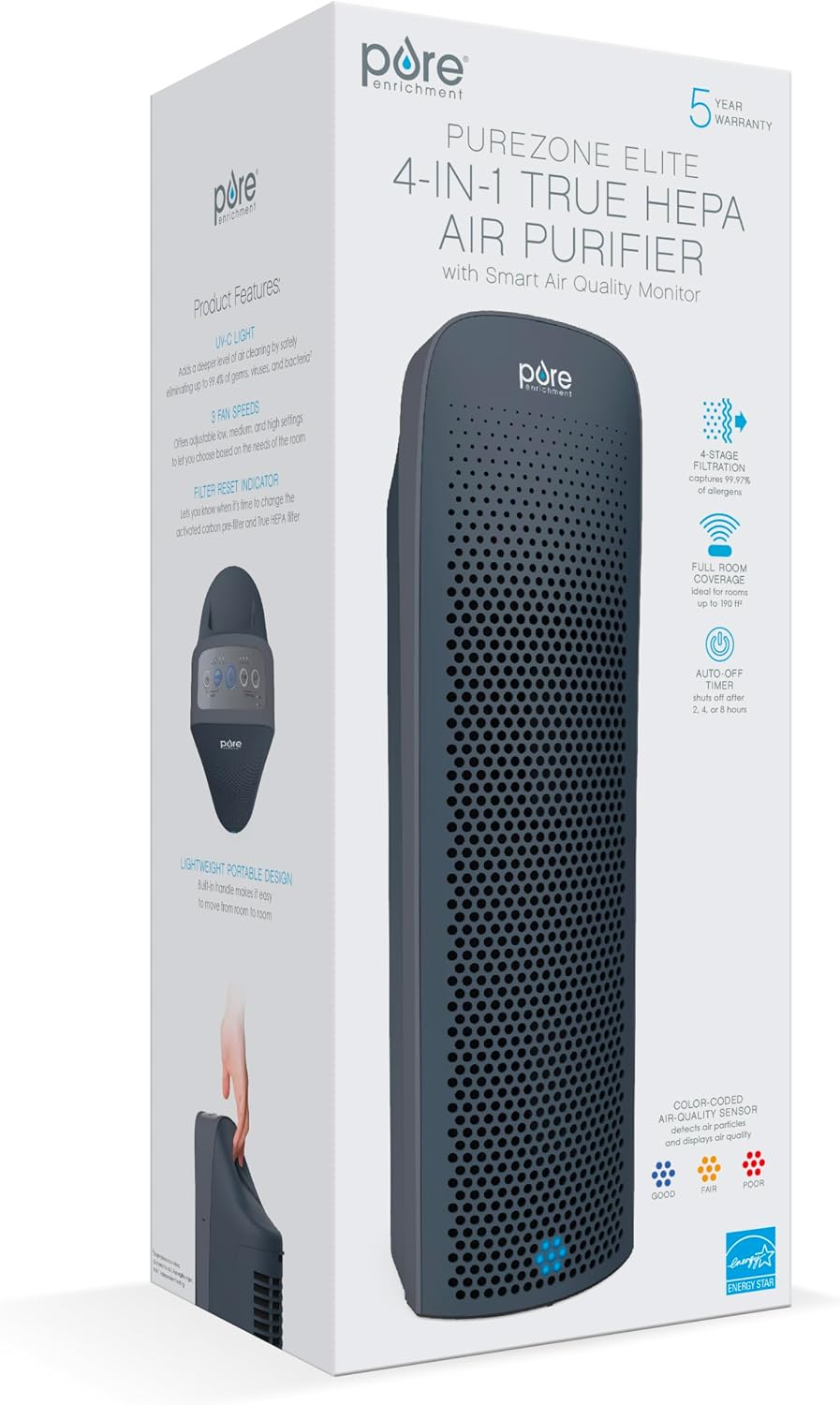 Pure Enrichment PureZone Elite 4-in-1 HEPA Air Purifier for Large Rooms