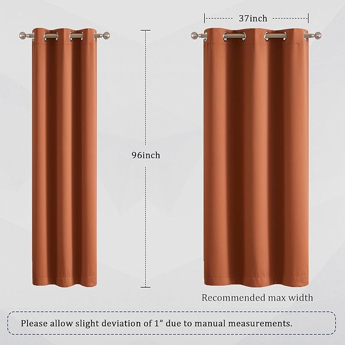 DUALIFE Rust Red Curtain Panels 96 Inch Length Solid Blackout Curtains Burnt