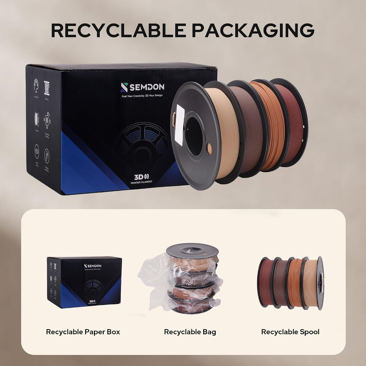 Wood PLA Filament Bundle 250g*4 Pack 3D Printer Filament PLA Bundles