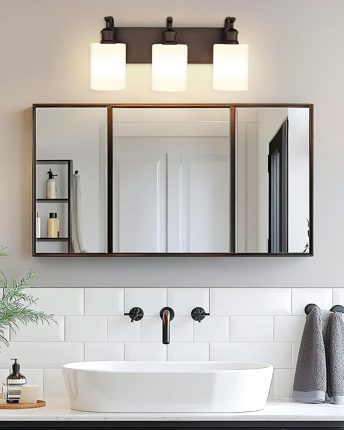 3-Light Bathroom Vanity Light,White Frosted Glass,Oil Rubbed Bronze