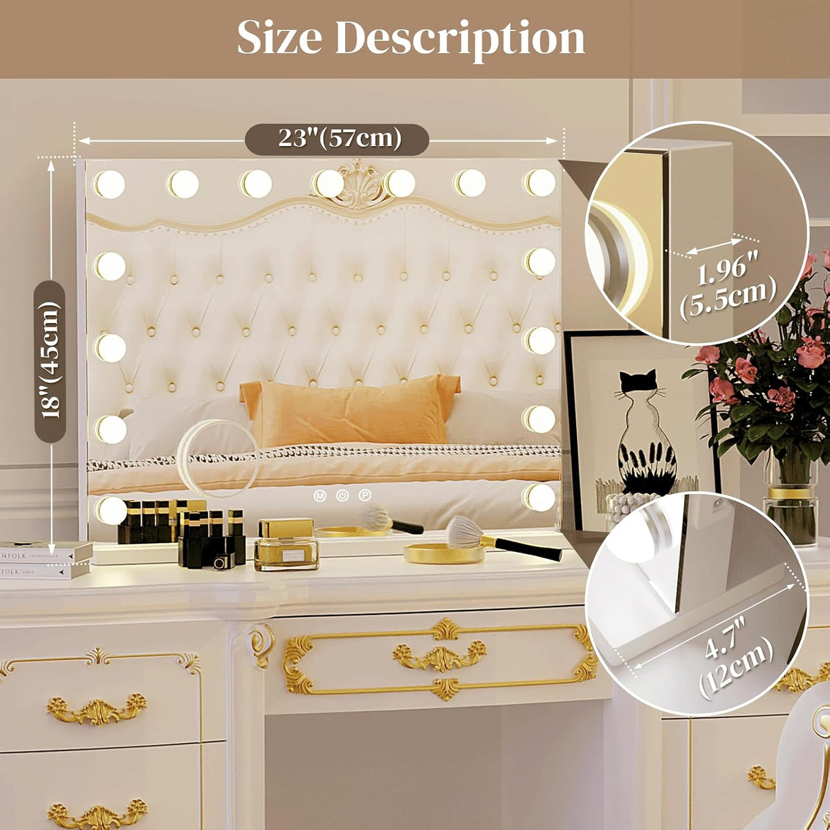 Hollywood Vanity Mirror with Lights, 15 Light Bulbs，3 Color Lights，Make Up Li...