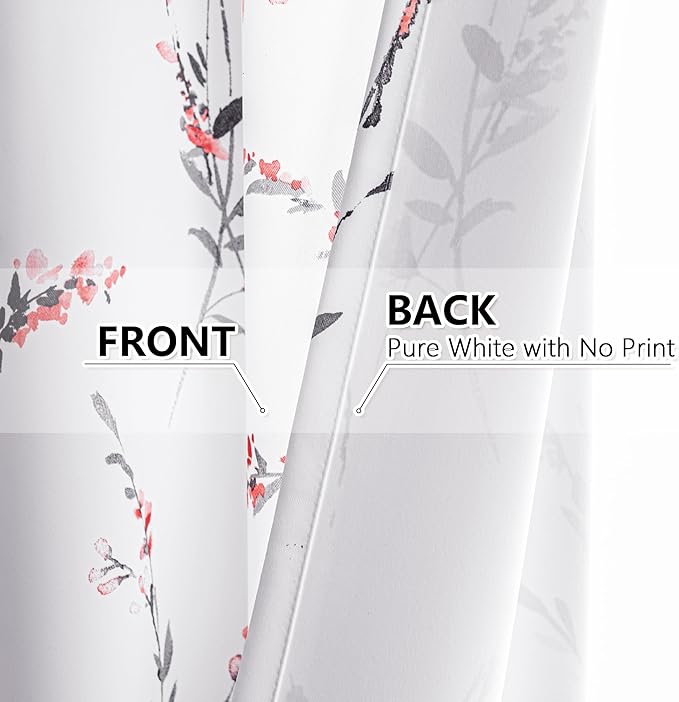 MYSKY HOME Kitchen Curtains 45 inch Length Floral Curtains Thermal Insulated