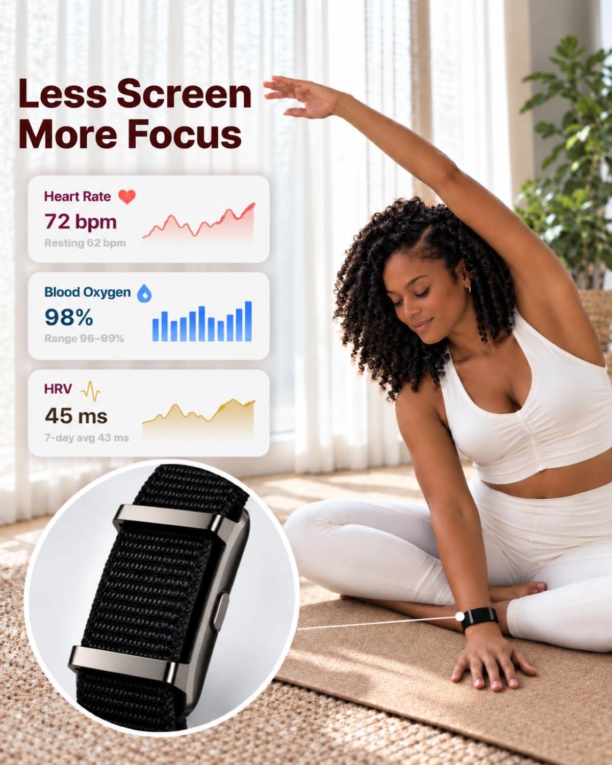 Yeevan Screenless Fitness Trackers, No Subscription, 30-Day Battery, Alarms