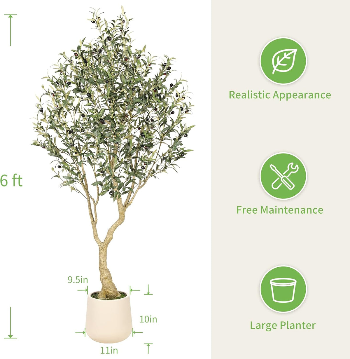 6ft Artificial Olive Tree with Tall Exquisite Planter