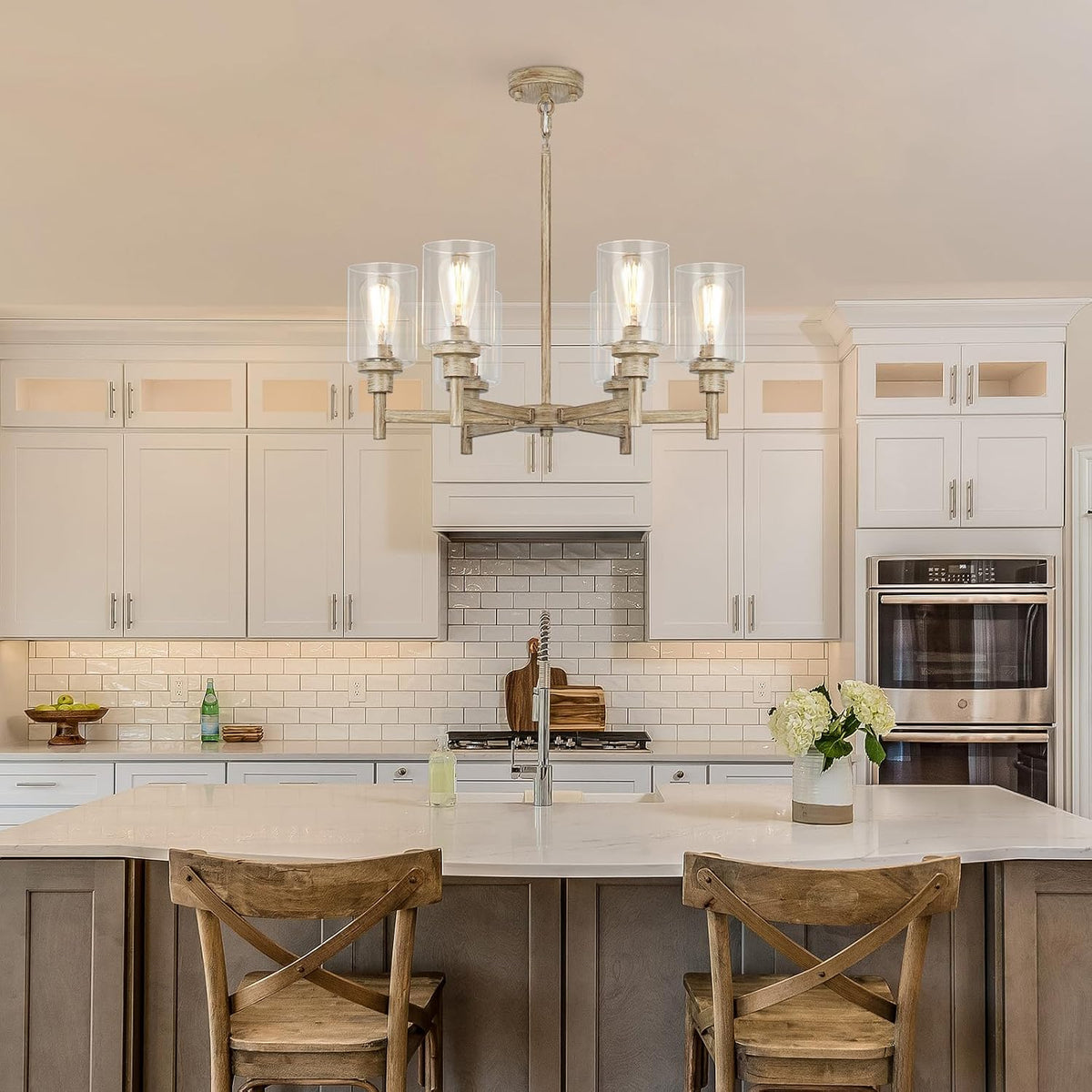 6-Light Rustic Farmhouse Chandelier, Dining Room Light Fixtures Over Table