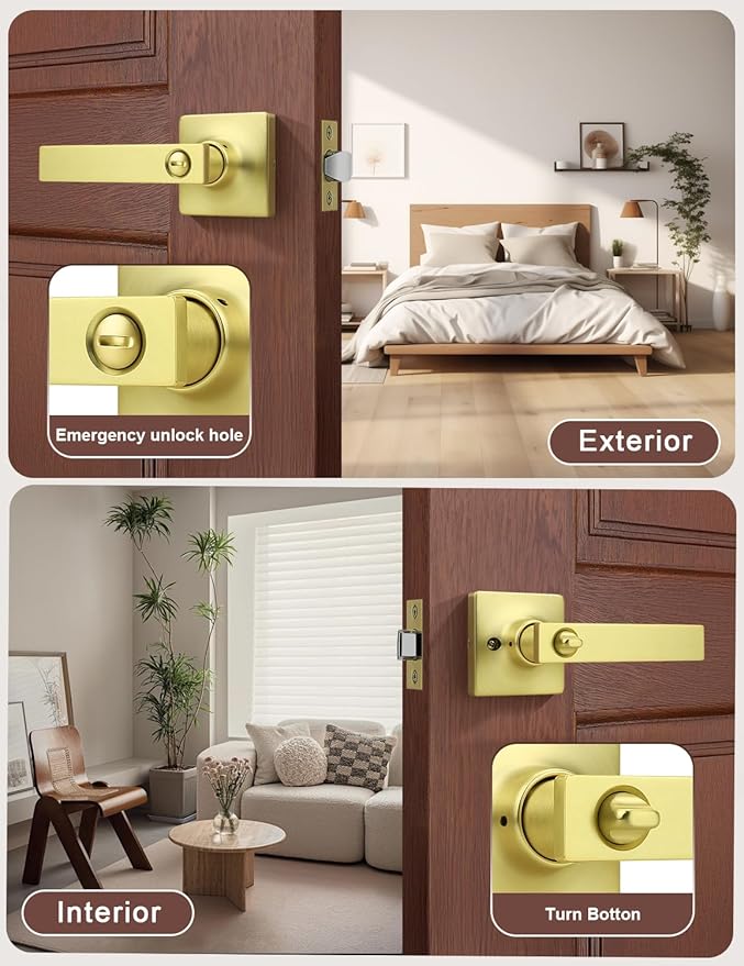 Mengico 4 Pack Gold Privacy Lever Door Handle Interior