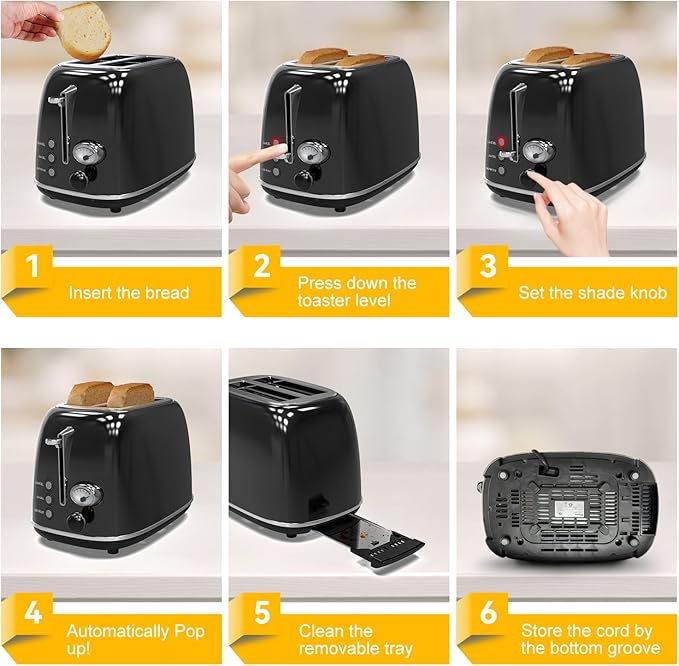 Toaster 2 slice, Retro Stainless Steel Toaster