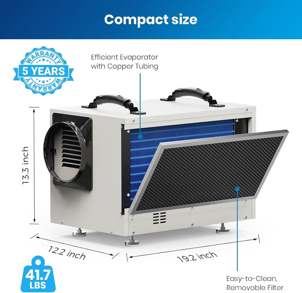 BaseAire 113 Pint Crawl Space Dehumidifier with Drain Hose