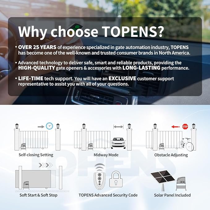 TOPENS DKC500S Solar Sliding Gate Opener Chain Drive Automatic Gate Motor