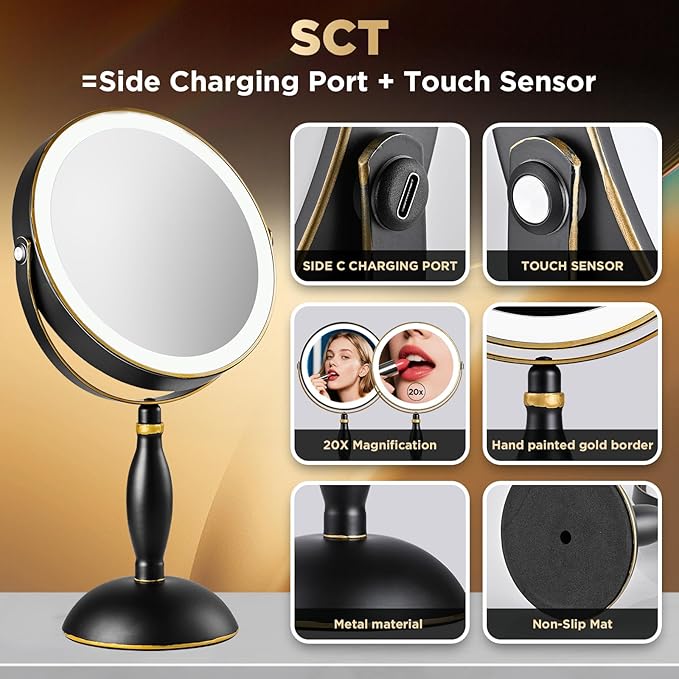Lighted Makeup Mirror, 20x Magnifying Rechargeable Double Side Vanity Mirror