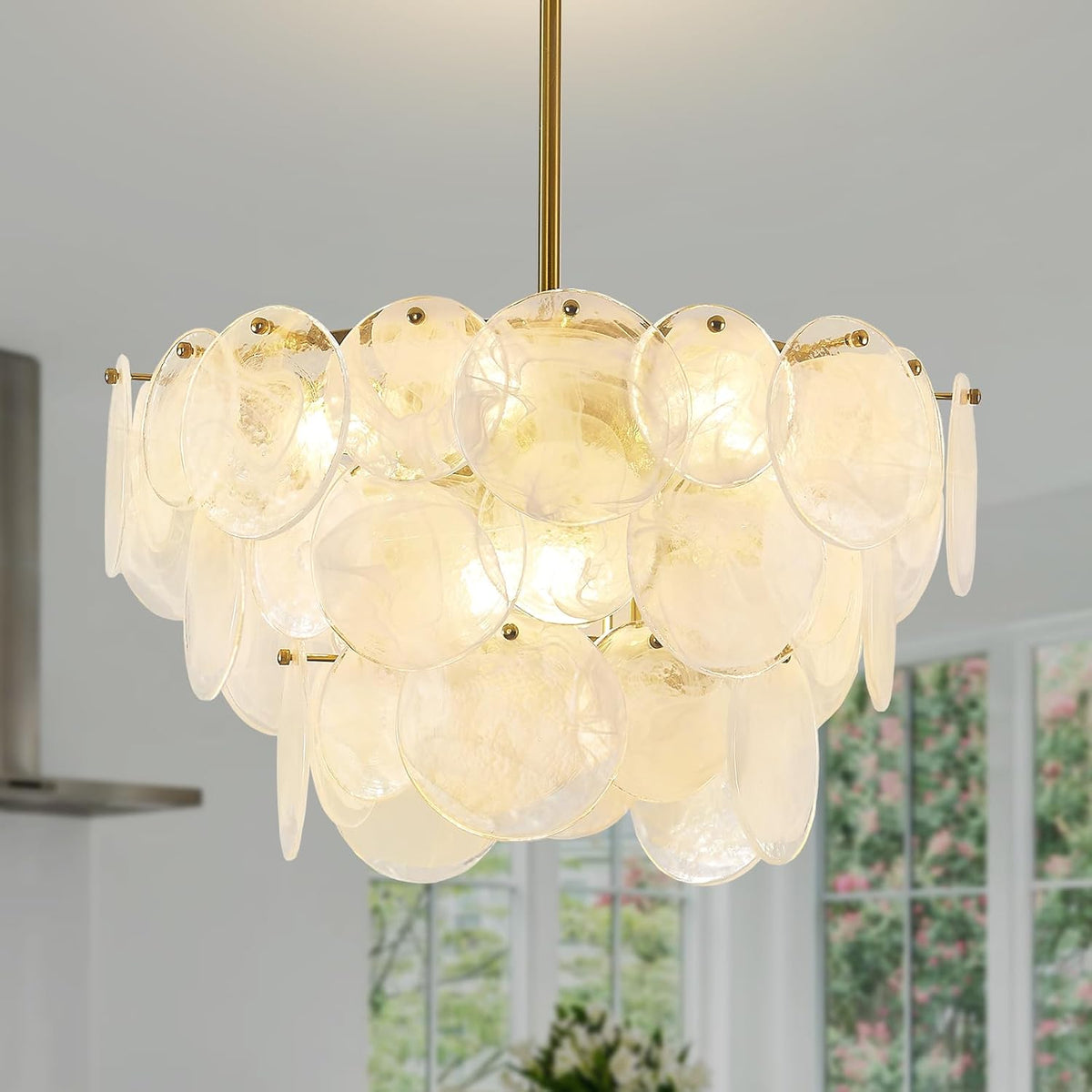 Gold Chandeliers Modern Glass Chandelier, D23.2 inch Round Crystal Pendant Li...