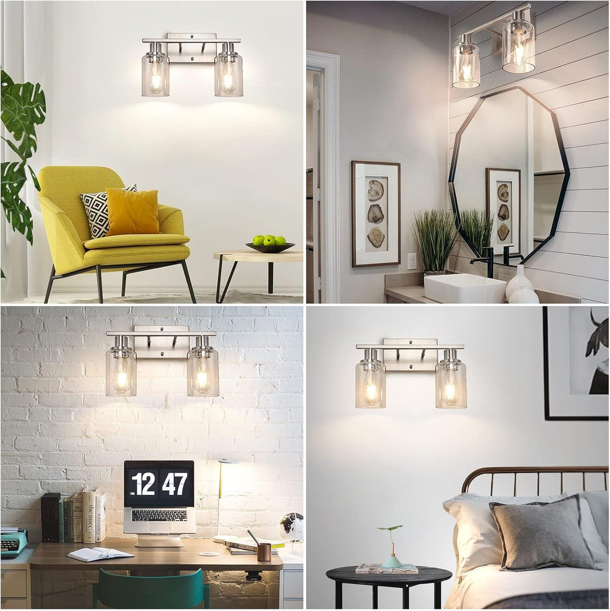 ShineTech 2-Light Bathroom Vanity Light, Brushed Nickel Modern Wall Sconce