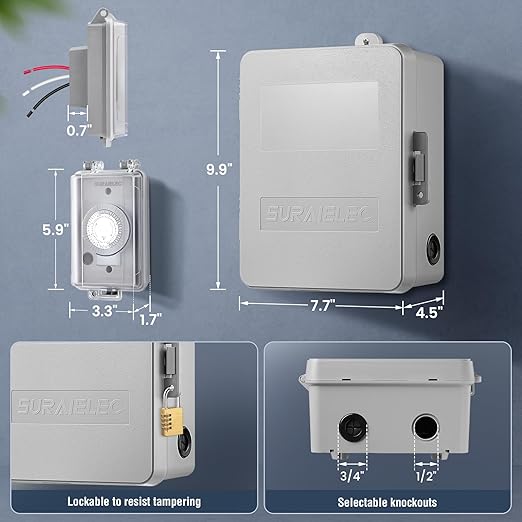 SURAIELEC 40A 240V 3HP Outdoor Timer Switch