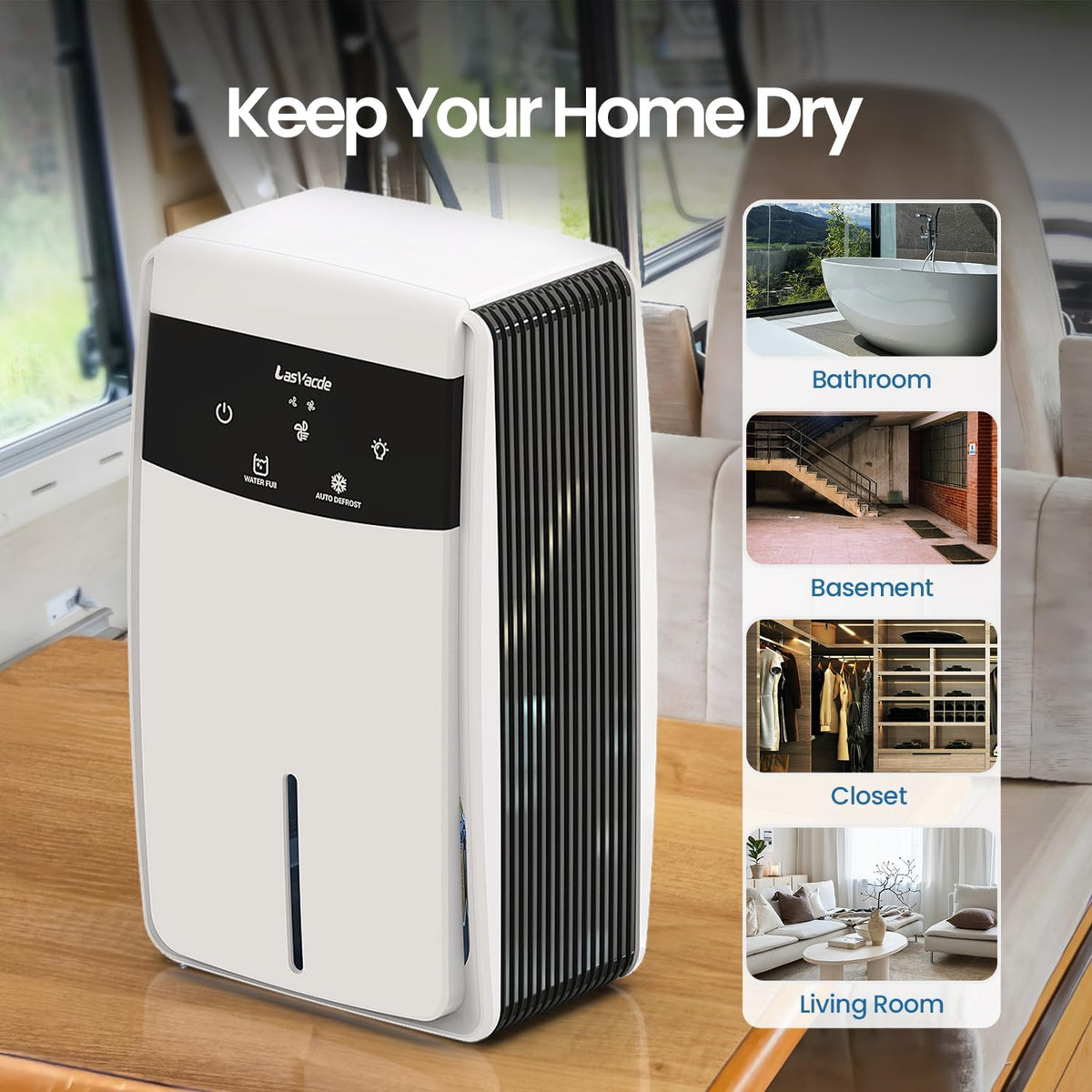 Dehumidifier for Bathroom with 3.3 ft Drain Hose, Auto Shut Off