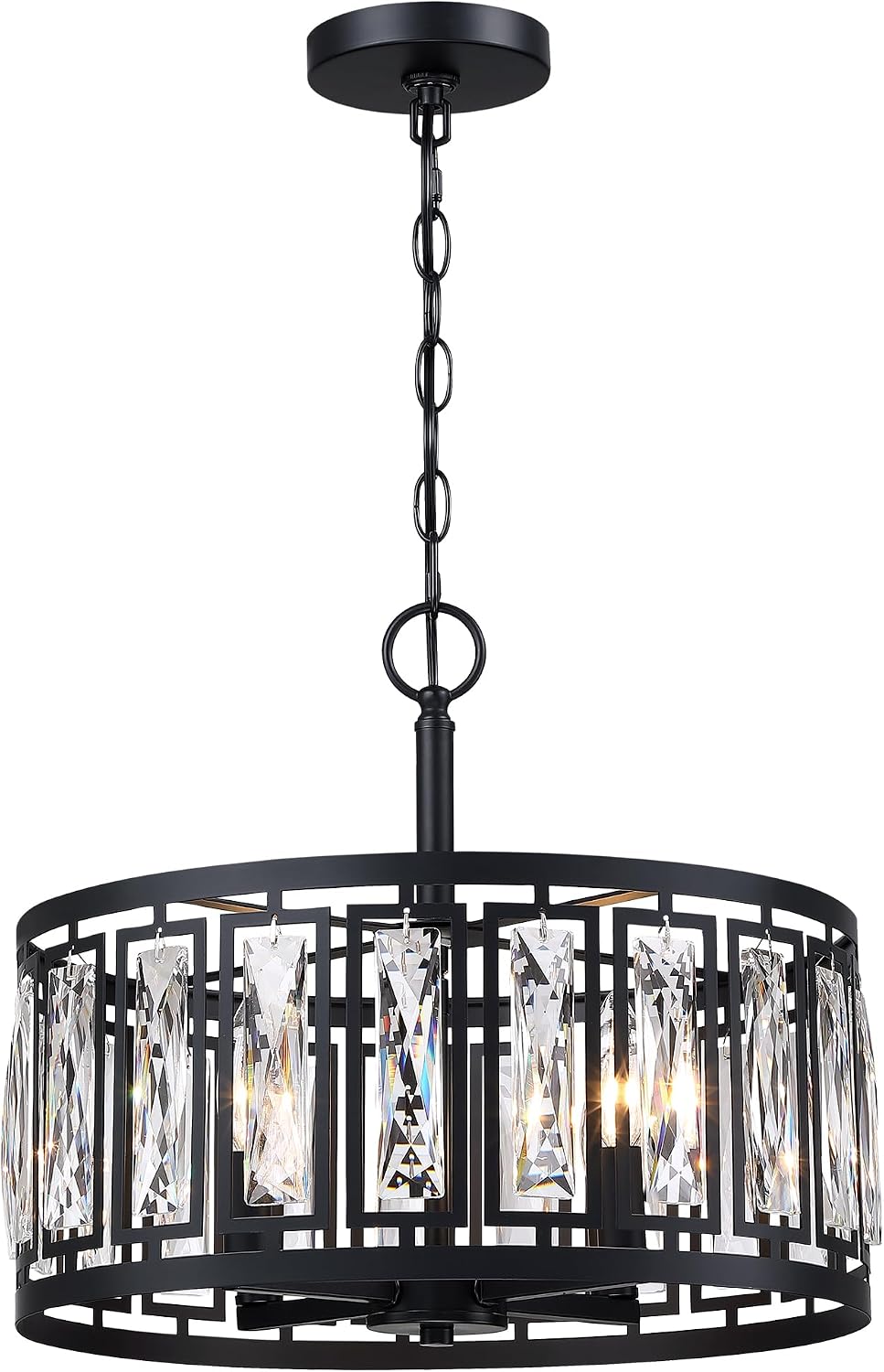 Modern Black Crystal Chandeliers for Dining Room, 4 Lights Pendant Lighting