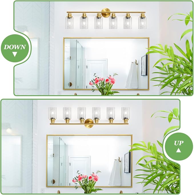 Guliaofo 6-Light E26 Gold Bathroom Vanity Lights, Modern Bathroom Light Fixtures